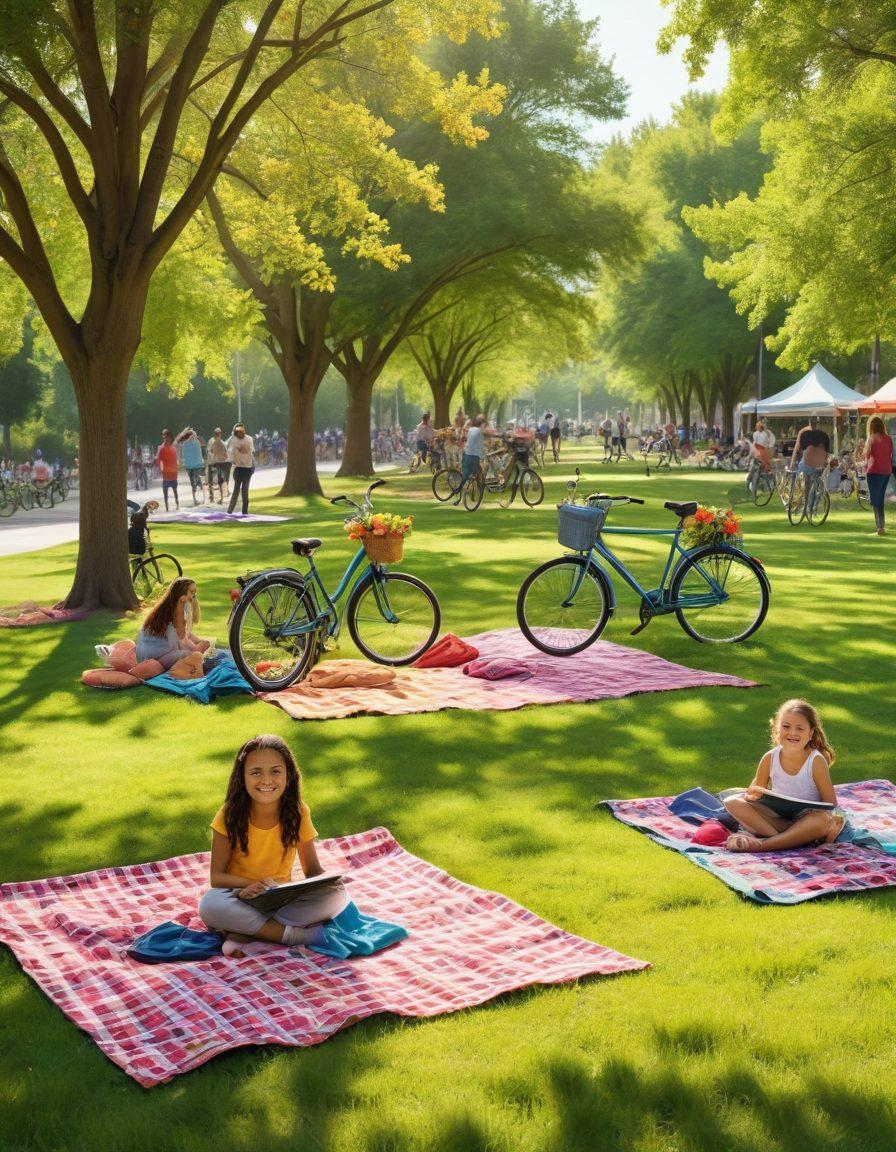 A vibrant urban park bustling with diverse people joyfully giving thumbs up, surrounded by colorful flowers and trees, children playing, and artists showcasing their work. The scene radiates positivity and community spirit, with bright sunshine illuminating cheerful faces. Include elements like picnic blankets and bicycles, representing an active, engaged community. super-realistic. vibrant colors. 3D.